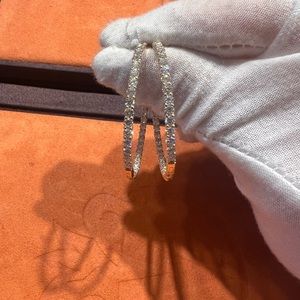 14 kt Solid Yellow Gold 1.5”in Diameter Diamond Hoops Earrings